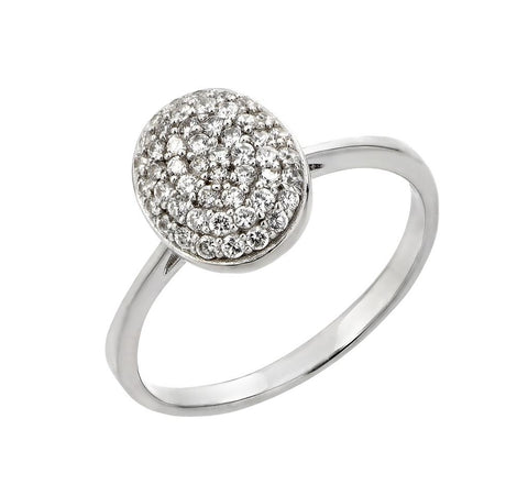 .925 Sterling Silver Rhodium Plated Round Oval Cz Ring, <b>size: 5</b>