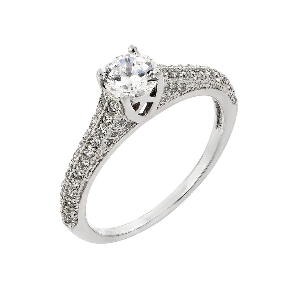 .925 Sterling Silver Rhodium Plated Solitaire Micro Pave Cz Ring, <b>size: 5</b>