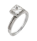 .925 Sterling Silver Rhodium Plated Band Square Cz Ring, <b>size: 5</b>