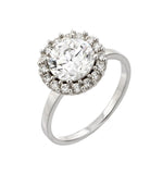 .925 Sterling Silver Rhodium Plated Round Inlay Cz Ring, <b>size: 5</b>