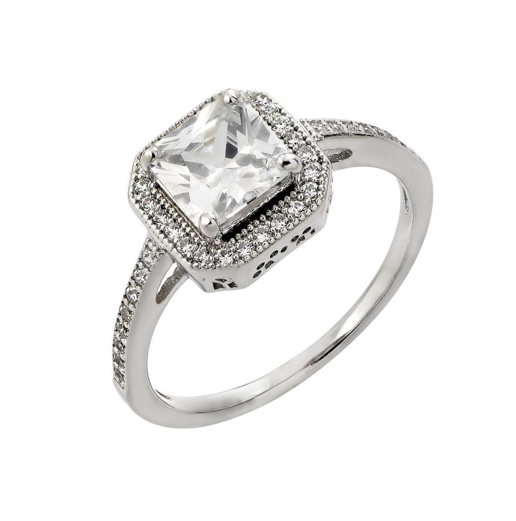 .925 Sterling Silver Rhodium Plated Clear Cluster Square Cut Cz Bridal Ring, <b>size: 5</b>