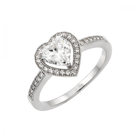 .925 Sterling Silver Rhodium Plated Heart Clear Cz Ring, <b>size: 5</b>