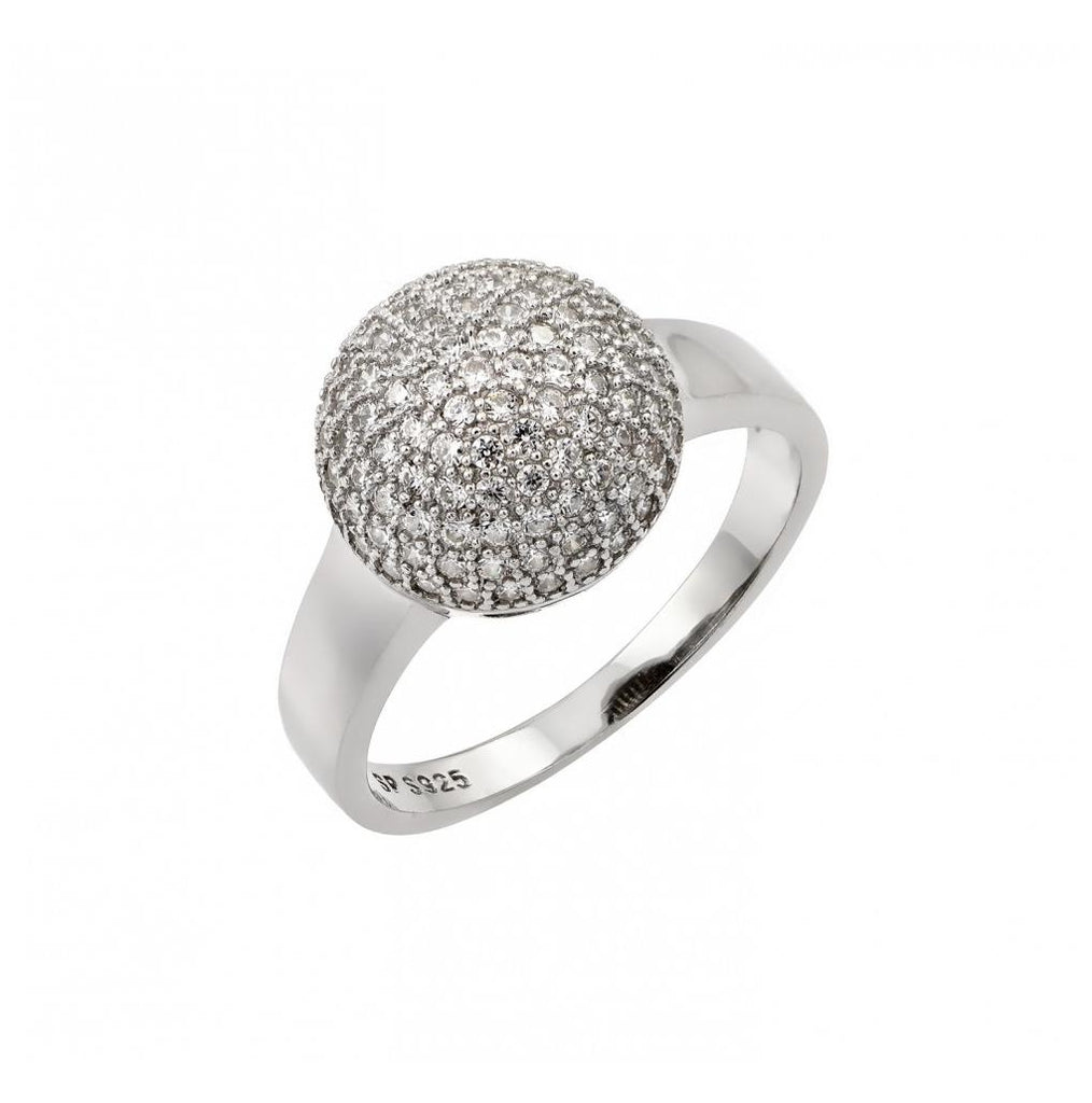 .925 Sterling Silver Rhodium Plated Round Ball Clear Cz Ring, <b>size: 5</b>