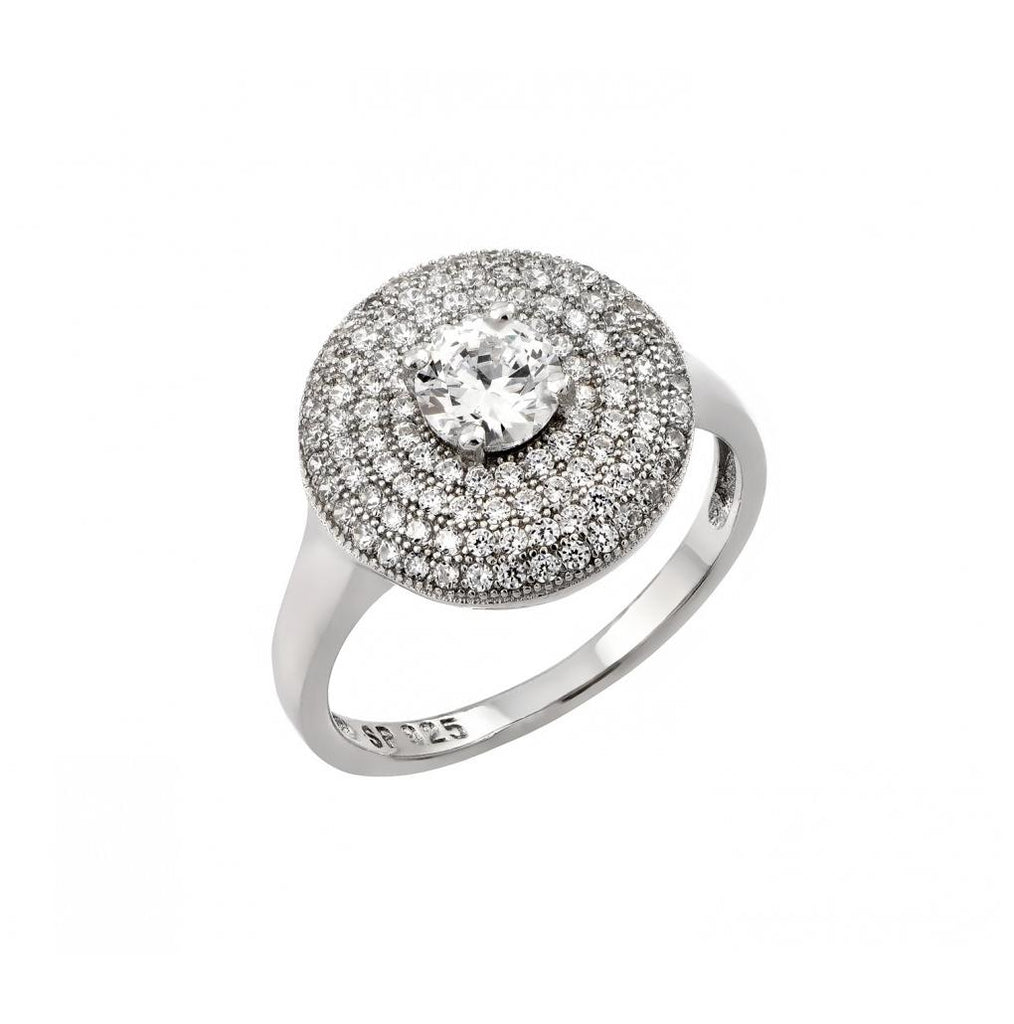 .925 Sterling Silver Rhodium Plated Circle Center Micro Pave Cz Ring, <b>size: 5</b>