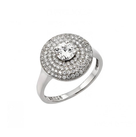 .925 Sterling Silver Rhodium Plated Circle Center Micro Pave Cz Ring, <b>size: 5</b>