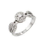 .925 Sterling Silver Rhodium Plated Looped Band Pave Small Center Cz Ring, <b>size: 5</b>