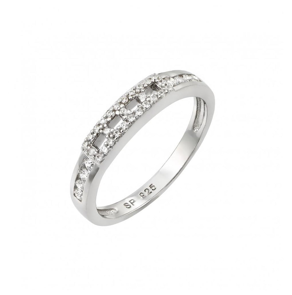 .925 Sterling Silver Rhodium Plated Thin Band Inlay Cz Ring, <b>size: 5</b>