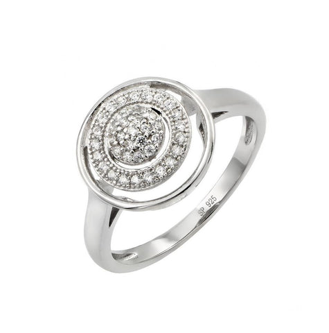 .925 Sterling Silver Rhodium Plated Three Graduated Circle Clear Cz Inlay Ring, <b>size: 5</b>