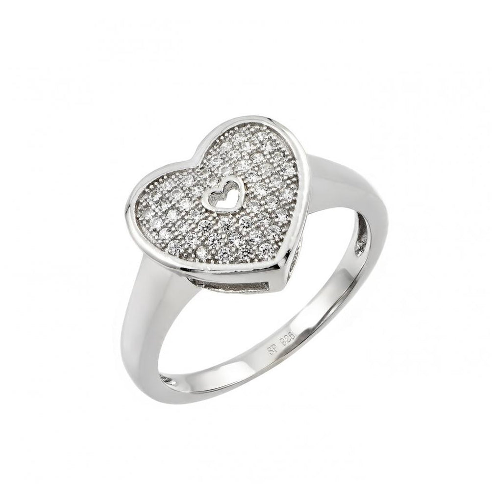 .925 Sterling Silver Rhodium Plated Mirco Pave Heart Cz Ring, <b>size: 5</b>