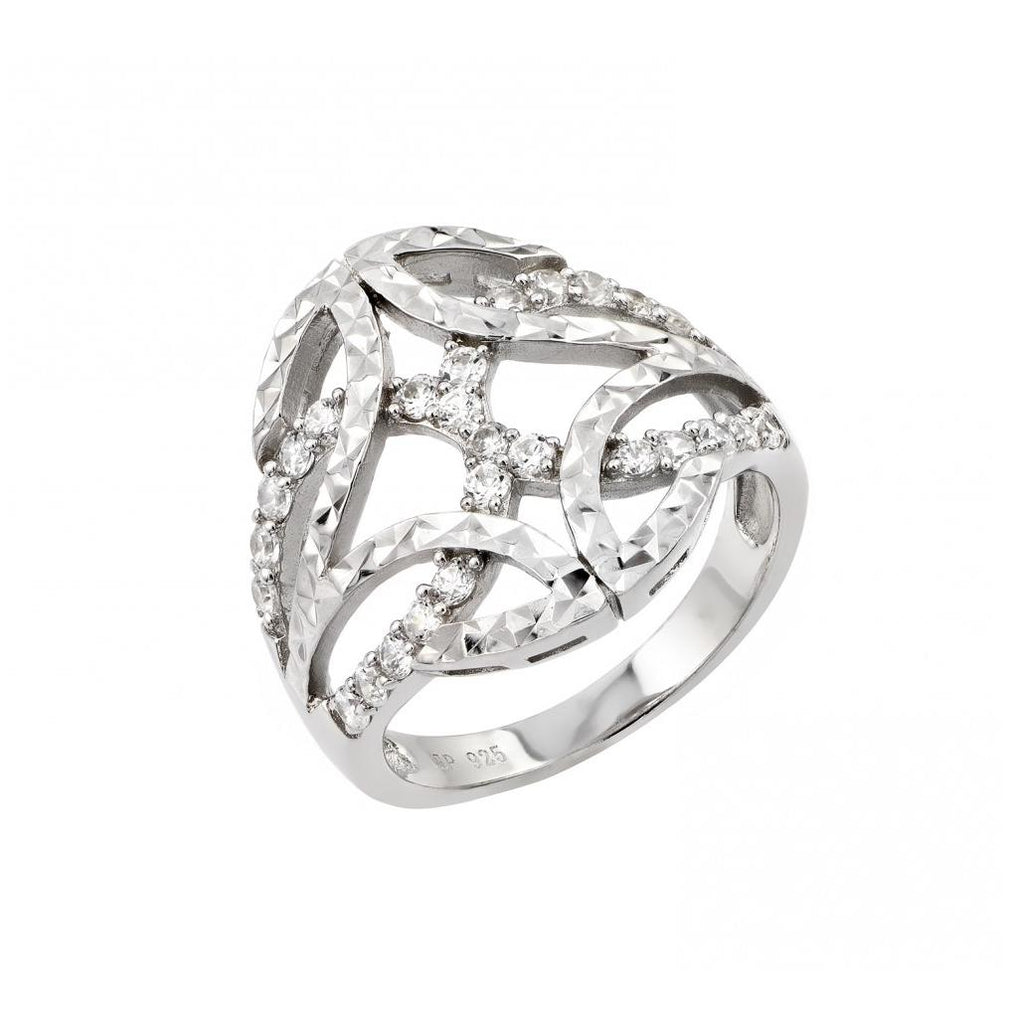 .925 Sterling Silver Rhodium Plated Clear Cz Filigree Ring, <b>size: 5</b>