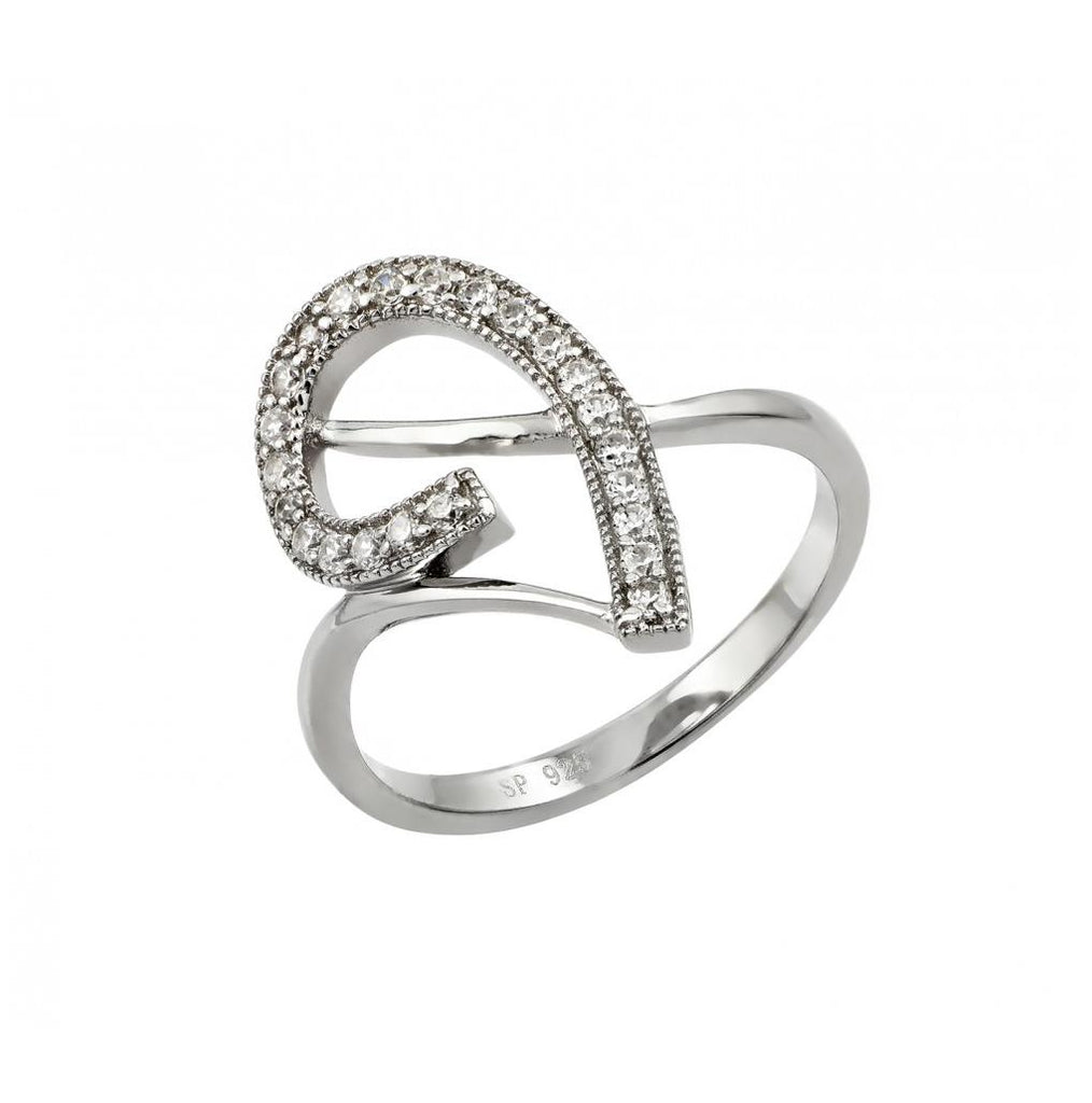 .925 Sterling Silver Rhodium Plated Clear Cz Inlay Curl Ring, <b>size: 5</b>