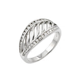 .925 Sterling Silver Rhodium Plated Cz Inlay Filigree Ring, <b>size: 5</b>