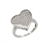 .925 Sterling Silver Rhodium Plated Micro Pave Set Clear Cz Heart Ring, <b>size: 5</b>