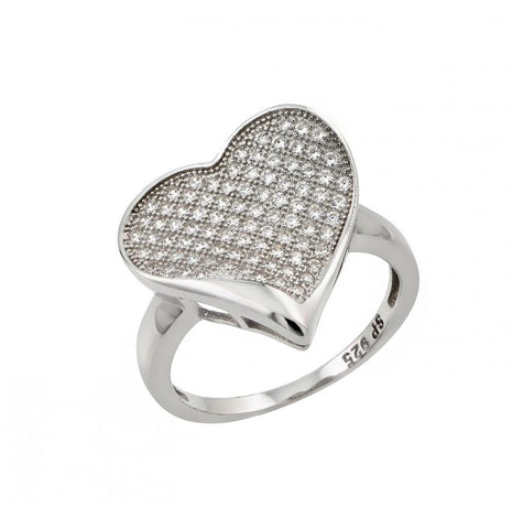 .925 Sterling Silver Rhodium Plated Micro Pave Set Clear Cz Heart Ring, <b>size: 5</b>