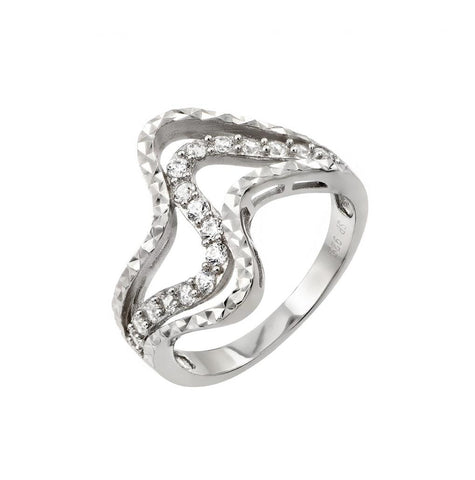 .925 Sterling Silver Rhodium Plated Clear Cz Inlay Wave Ring, <b>size: 5</b>