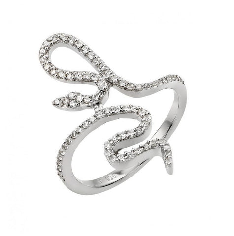 .925 Sterling Silver Rhodium Plated Clear Cz Inlay Snake Wrap Ring, <b>size: 5</b>