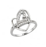 .925 Sterling Silver Rhodium Plated Clear Cz Inlay Open Heart Ring, <b>size: 5</b>