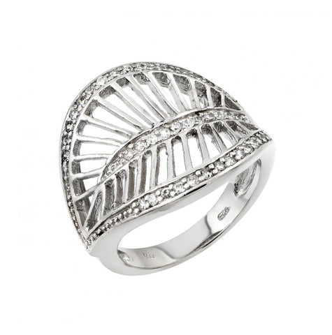 .925 Sterling Silver Rhodium Plated Clear Cz Filigree Leaf Ring, <b>size: 5</b>