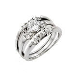 .925 Sterling Silver Rhodium Plated Clear Round Cz Inlay Bridal Engagement Ring Pair Set, <b>size: 5</b>