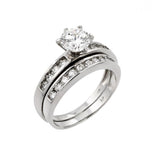 .925 Sterling Silver Rhodium Plated Clear Round Cz Engagement Ring Pair Set, <b>size: 5</b>