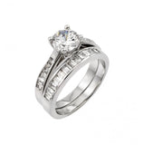 .925 Sterling Silver Rhodium Plated Clear Baguette Cz Engagement Ring Pair Set, <b>size: 5</b>