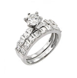 .925 Sterling Silver Rhodium Plated Cz Engagmenet Ring Pair Set, <b>size: 5</b>