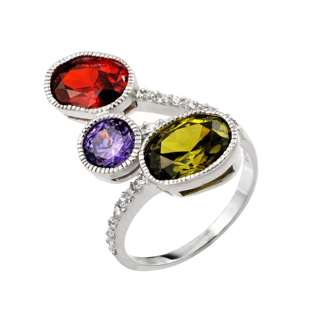 .925 Sterling Silver Rhodium Plated Multi Colored Cz Ring, <b>size: 5</b>