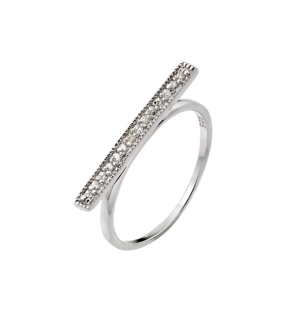 .925 Sterling Silver Rhodium Plated Channel Clear Cz Bar Ring, <b>size: 5</b>