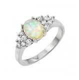 .925 Sterling Silver Rhodium Plated Opal Clear Cluster Cz  Ring, <b>size: 5</b>