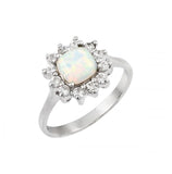 .925 Sterling Silver Rhodium Plated Opal Clear Cluster Cz Flower Ring, <b>size: 5</b>