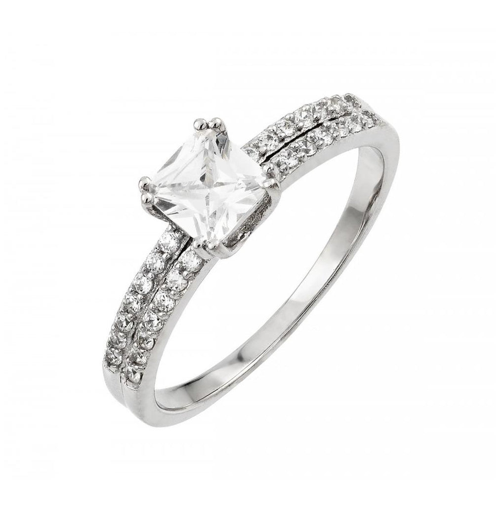 .925 Sterling Silver Rhodium Plated Clear Princess Cut Cz Ring, <b>size: 5</b>