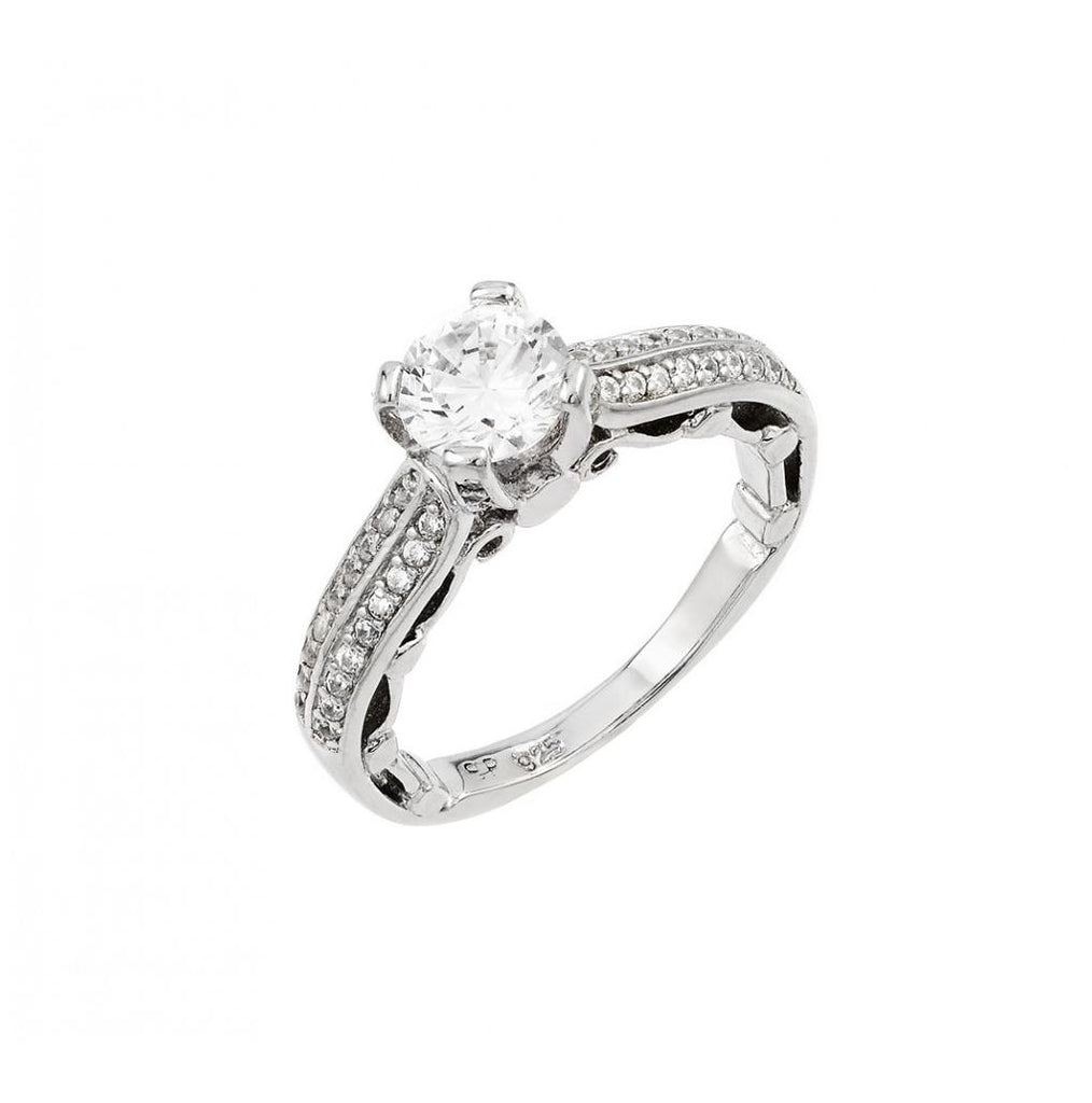 .925 Sterling Silver Rhodium Plated Clear Pave Set Cz Solitaire Ring, <b>size: 5</b>