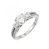 .925 Sterling Silver Rhodium Plated Clear Round & Baguette Cz Ring, <b>size: 5</b>