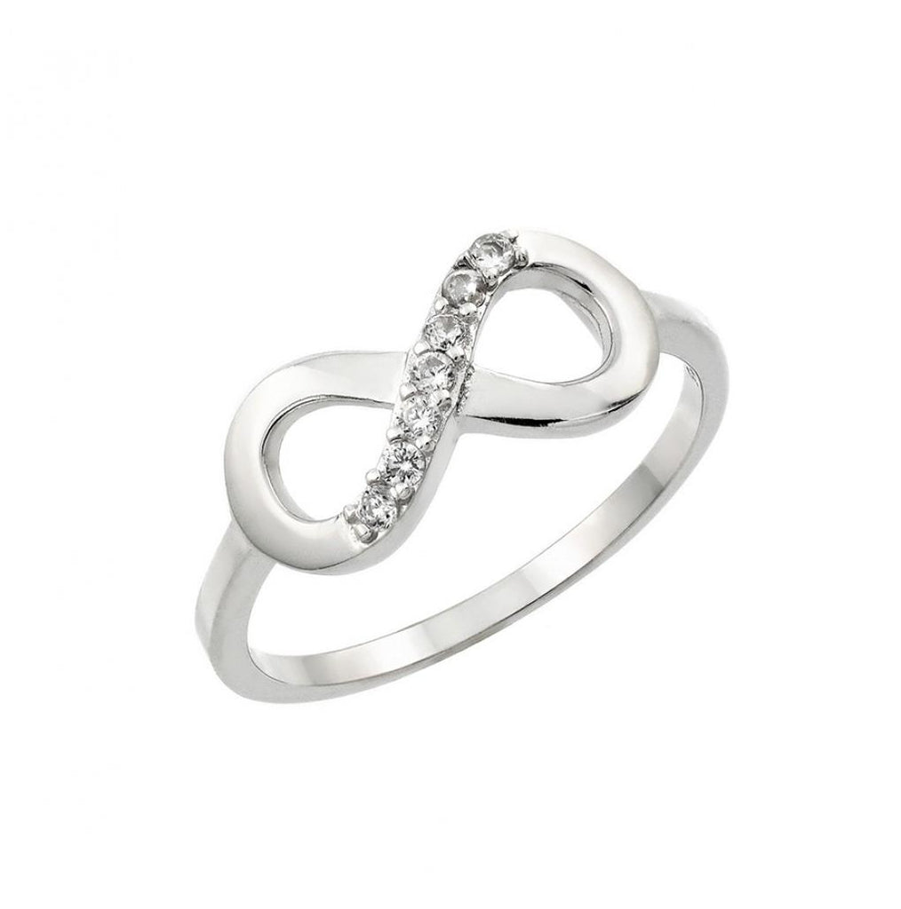 .925 Sterling Silver Rhodium Plated Infinity Eight Round Clear Cz Ring, <b>size: 5</b>