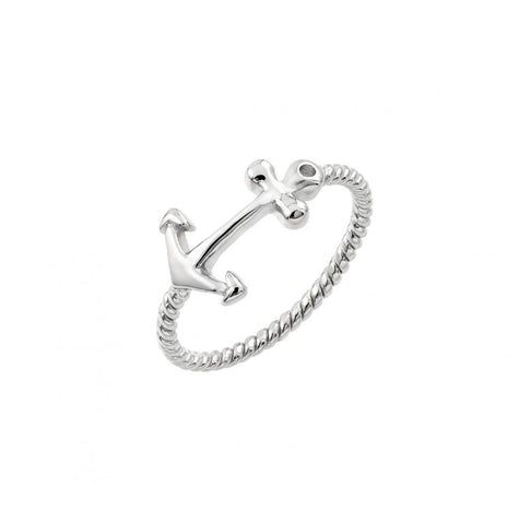 .925 Sterling Silver Rhodium Plated Round Clear Cz Anchor Rope Ring, <b>size: 5</b>