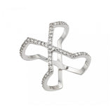 .925 Sterling Silver Rhodium Plated Cross X Clear Cz Ring, <b>size: 5</b>