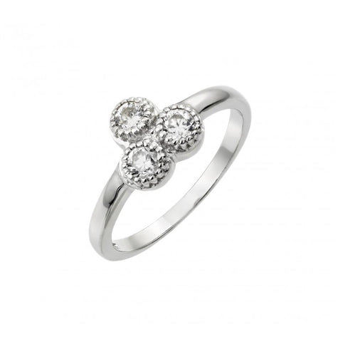 .925 Sterling Silver Rhodium Plated Three Round Clear Cz Ring, <b>size: 5</b>