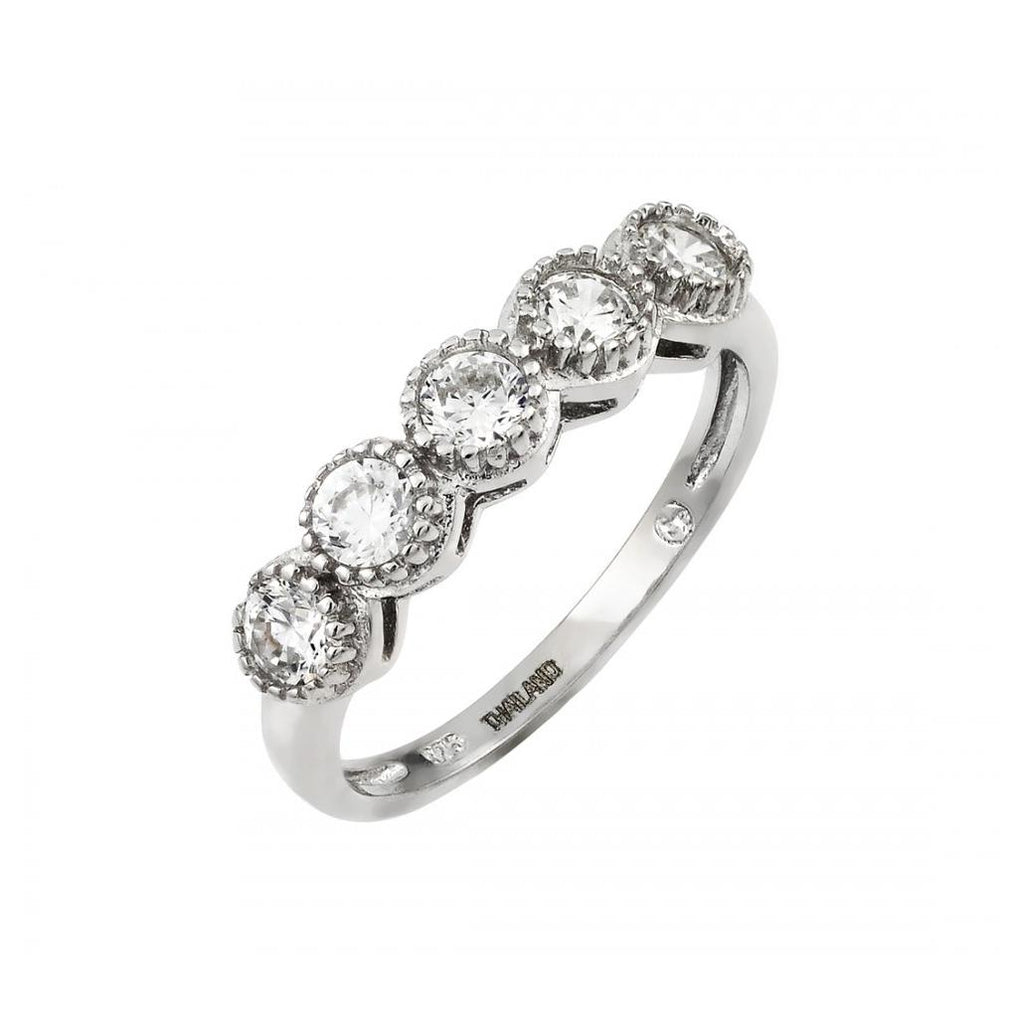 .925 Sterling Silver Rhodium Plated 5 Clear Cz Cluster Ring, <b>size: 5</b>