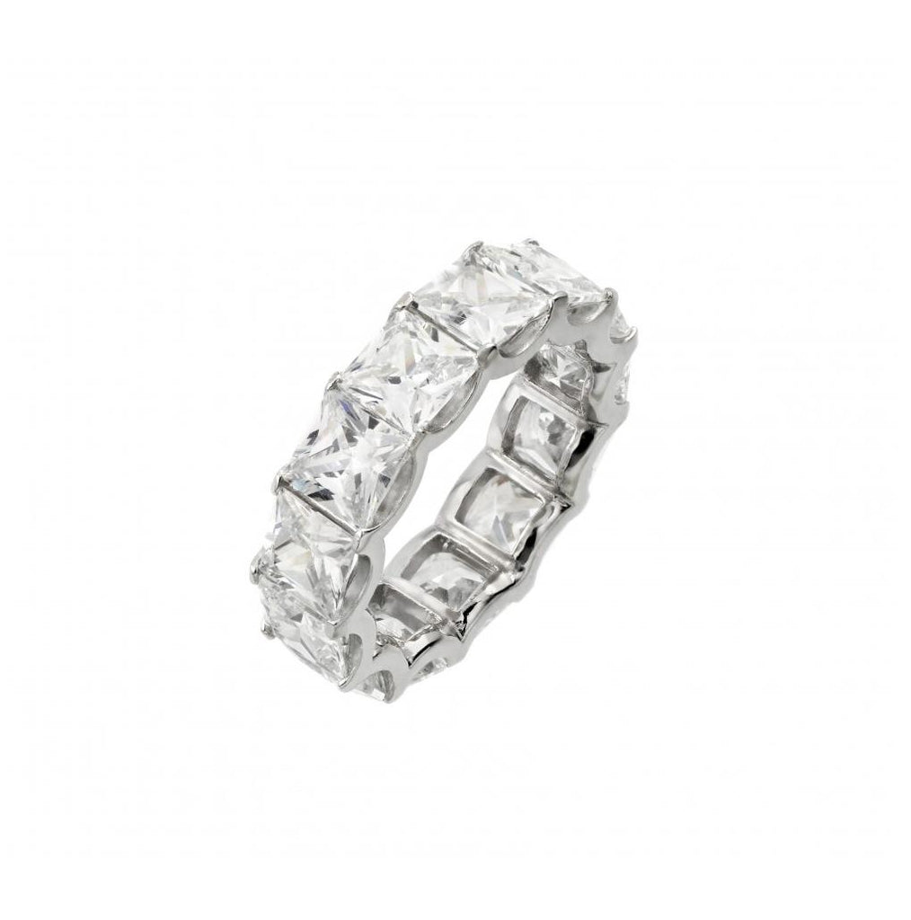 .925 Sterling Silver Rhodium Plated Eternity Square Clear Cz Ring, <b>size: 5</b>