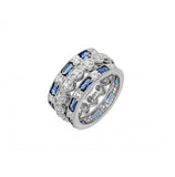 .925 Sterling Silver Rhodium Plated Blue Baquette & Round Clear Cz Ring, <b>size: 5</b>