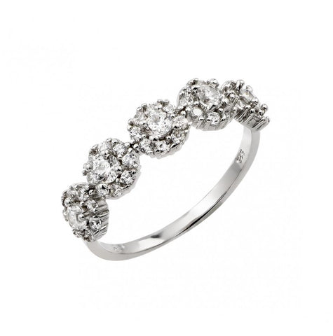 .925 Sterling Silver Rhodium Plated 5 Cluster Cz Ring, <b>size: 5</b>