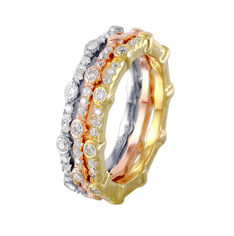 .925 Sterling Silver Multi-plated Three Piece Round Stackable Cz Rings, <b>size: 5</b>