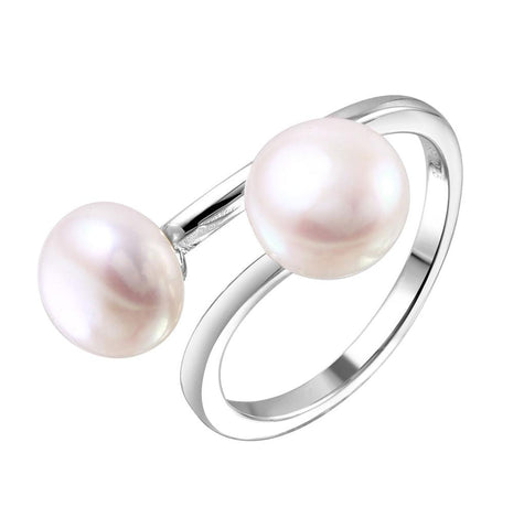 .925 Sterling Silver Rhodium Plated Open Double Synthetic Pearl Ring, <b>size: 5</b>