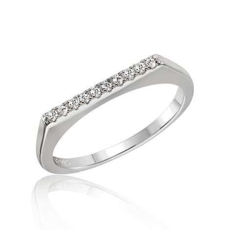 .925 Sterling Silver Rhodium Plated Stackable Flat Top Cz Ring, <b>size: 5</b>