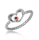 .925 Sterling Silver Rhodium Plated Open Heart Ring With Red Cz, <b>size: 5</b>