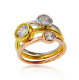 .925 Sterling Silver Tri-color Plated Stackable Trio Round Cz Ring, <b>size: 5</b>