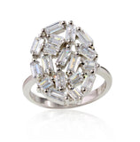 .925 Sterling Silver Rhodium Plated Oval Shape Ring With Rectangle Cz, <b>size: 5</b>