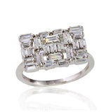 .925 Sterling Silver Rhodium Plated Rectangle Shape Ring With Rectangle Cz, <b>size: 5</b>