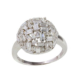 .925 Sterling Silver Rhodium Plated Half Sphere Ring With Rectangle Cz, <b>size: 5</b>