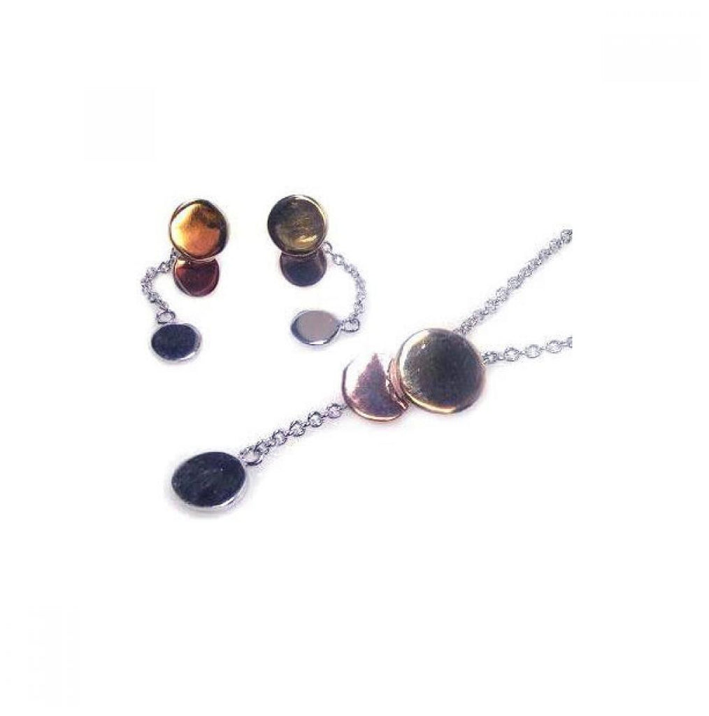 .925 Sterling Silver Multicolor Rhodium Plated Graduated Disk Wire Dangling Stud Earring & Necklace Set